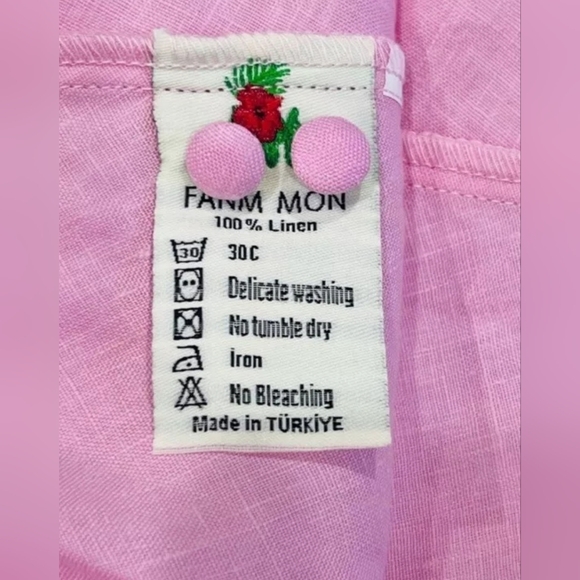 FANM MON Aster Pink DemreLinen Embroidered Maxi DressRuffle Sleeve NWT - Picture 10 of 16